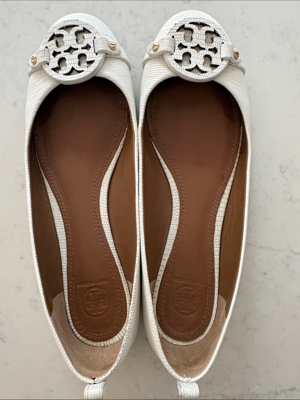 Tory Burch White Logo-Embellished Women's Ballet Flats